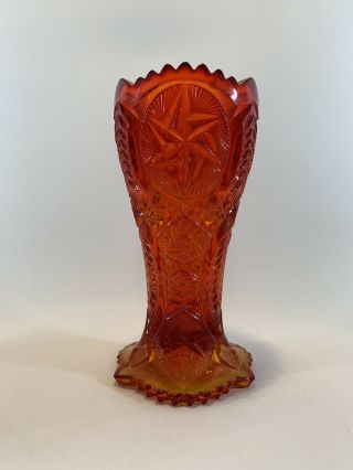 Vintage L.  E.  Smith Red Orange Amberina Glass 9 " Vase,  Ohio Star Pinwheel Pattern