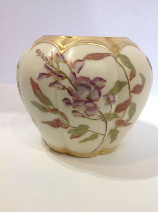 Royal Worcester Porcelain Melon Shaped Vase.  Handpainted Flowers.  Antique