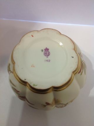 Royal Worcester Porcelain Melon Shaped Vase.  Handpainted Flowers.  Antique 2