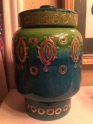 Mid Century Rosenthal Netter Bitossi Blue,  Green,  Gold Canister Jar Marked Italy