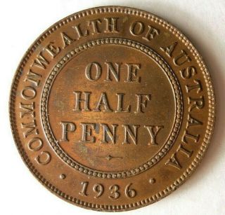 1936 Australia 1/2 Penny - Au - Deep Red Color/luster - Premium Vintage Bin 17