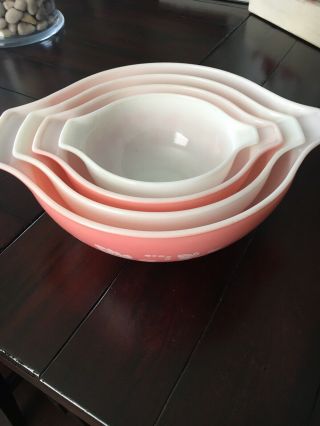 Vintage Pyrex Pink Gooseberry Cinderella Mixing Bowls Set Of 4 2