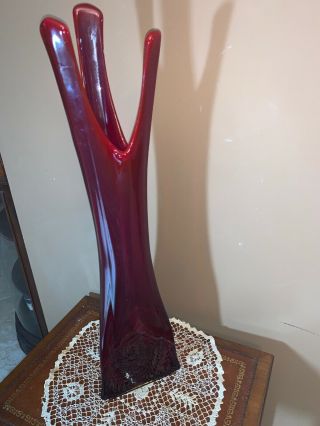 Mid Century Modern Viking Glass Vase Stretch Swung Blood Red 26 " Tall Mcm Huge
