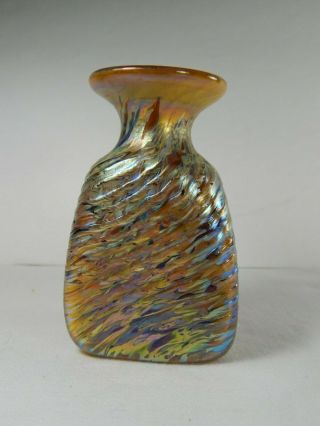 Vintage Iridescent Robert Held Art Glass Vase.  3 3/4 " Tall.  Signed