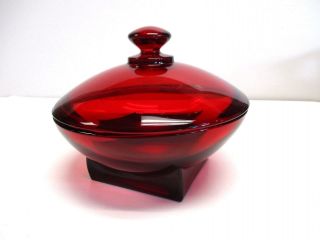 Cambridge Glass Co.  Square Pattern Vintage Lidded Candy Dish Ruby Red W Lid Mcm