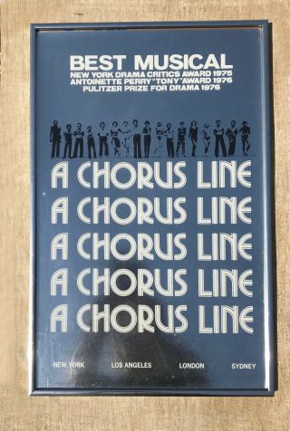 Vintage " A Chorus Line " Poster - Framed Metallic Silver Foil Background