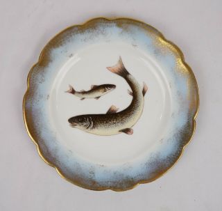 Antique Limoges Fish Plate Hand Painted Gold Rimmed