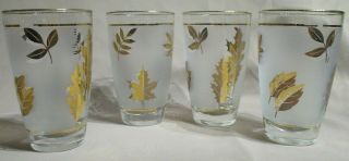 Set Of 4 Vintage Mcm Libbey Frosted Clear Gold Leaf Glasses Mid - Century