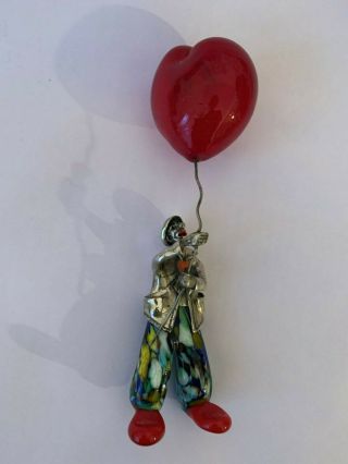 Vittorio Angini Italian Murano Glass 925 Sterling Silver Clown With A Balloon
