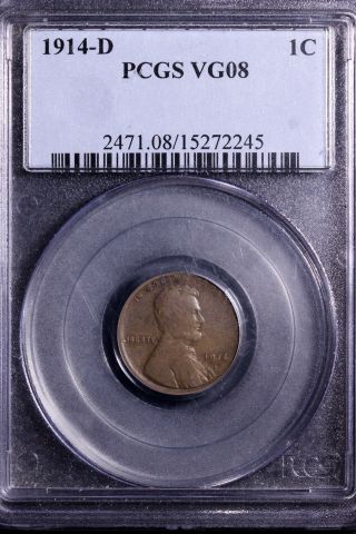 1914 - D Lincoln Wheat Cent Penny Pcgs Vg08 4 - 3rctm