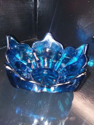 Mid - Century Viking Art Glass Stockholm Lotus Bowl Epic Turquoise Blue