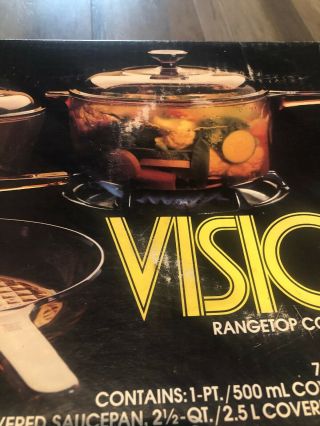 VISIONS RANGETOP COOKWARE BY CORNING 7 PC COOK ' S CLASSIC SET V - 268 3