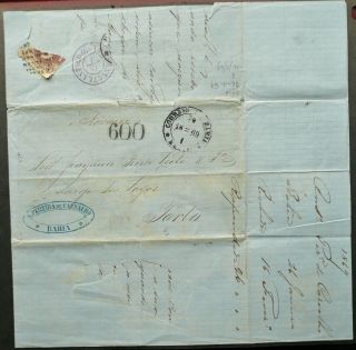 Brazil 26 Jan 1869 Stampless Postal Entire From Bahia To Porto,  Portugal - See