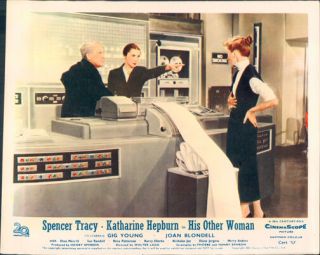 His Other Woman Desk Set Katharine Hepburn Spencer Tracy Lobby Card Computer Old