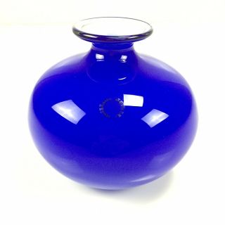 Venini Murano Glass Vase Made In Italy - 5” Tall - Cobalt Blue - Signed 96