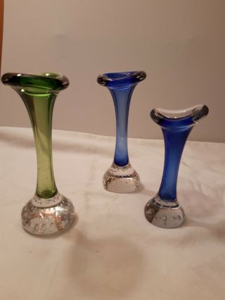 Vintage Aseda Bud Vases X3 Controlled Air Bubbles,  Retro Art Glass,  1960s Sweden