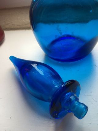Vintage Blue Glass Genie Bottle 1960’s Italian Empoli Gourded Vase Decanter 54cm 2