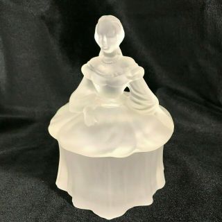 Mosser Satin Frosted Glass Powder Jar Trinket Box Colonial Lady Woman Girl