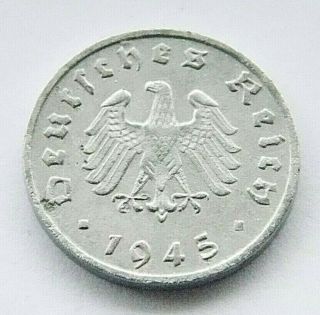German Coin 1945 F 1 Reichspfennig Zinc Allied Occupation 3rd Reich Ww2 Rare