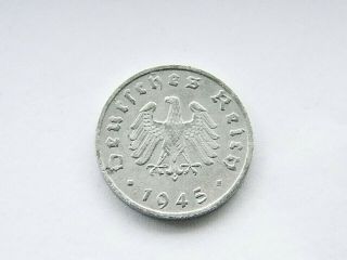 GERMAN Coin 1945 F 1 REICHSPFENNIG Zinc ALLIED OCCUPATION 3rd Reich WW2 RARE 2