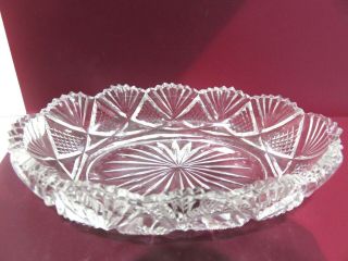 Unbranded Cut Crystal Dish Oblong Saw Tooth Fan Pattern 5 " Long Vintage