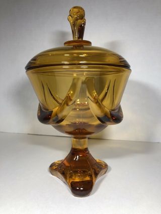 Vintage Viking Honey Amber Gold Drape Candy Dish With Cover