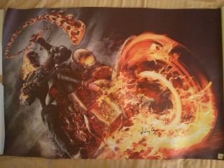 Nicolas Cage Signed Canvas As Ghost Rider 24 X 36 From The 2007 Emerald City Cc