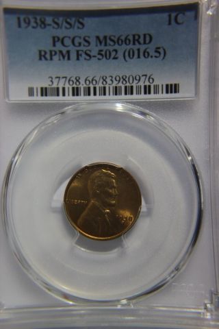 1938 - S/s/s Lincoln Wheat Penny Pcgs Ms 66 Rd Red Error Coin 976