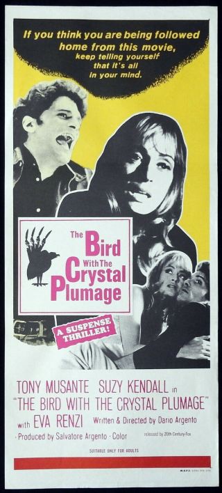 The Bird With The Crystal Plumage Rare Daybill Movie Poster Dario Argento