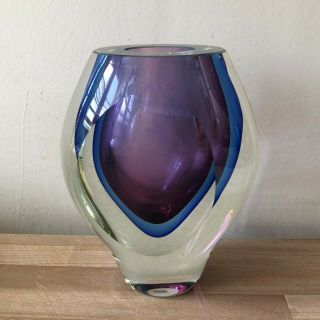 Lovely Mid Century Large Heavy Murano Sommerso Glass Vase