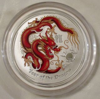 2012 1/2 Oz.  Colored Year Of The Dragon Pure Silver Coin In Capsule,  Perth