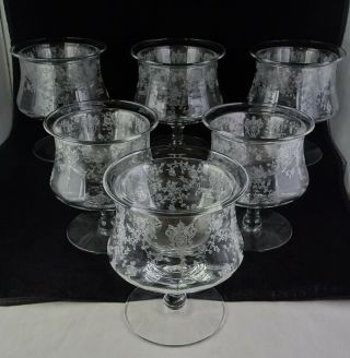 6 Cambridge Glass Rosepoint Clear Seafood Shrimp Cocktail Icers With Liners