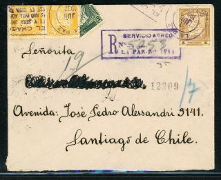 Bolivia Postal History: Lot 7 1937 Reg Maps Bisect La Paz - Santiago Chile $$$