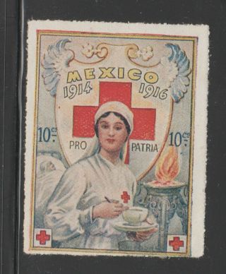 Mexico Cinderella Revenue Fiscal Stamp 9 - 9 - 3 Red Cross Larger Size Mnh Gum