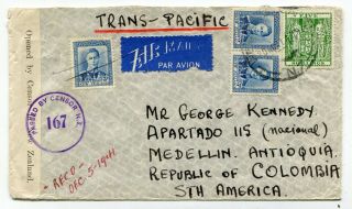 Zealand 1941 Trans Pacific Airmail - George Vi - Censor Cover To Colombia -