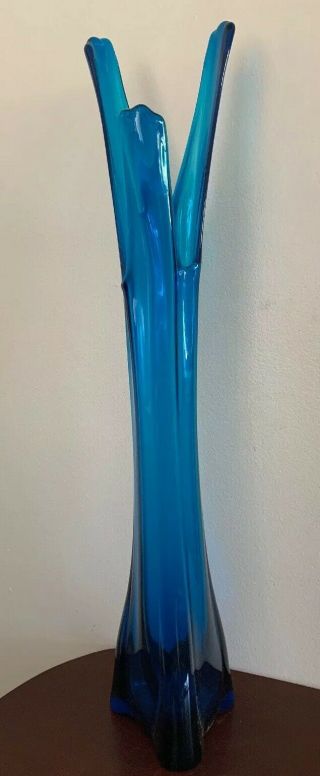 Mid Century Mod Viking Glass Vase Stretch Glass Swung Bluenique 26 " Tall Huge