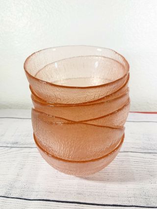 Vintage Set Of 6 Pink Depression Glass Dessert Bowls 5 " Treebark Texture