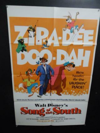 1972 Song Of The South One Sheet Movie Poster Walt Disney Vintage Vg,