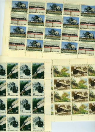 3 Sheets Japan Train Locomotive Sc 1188 1189 1190 1191 1194 1195 From 1974