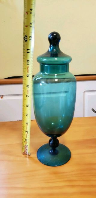 Mid Century Modern Teal Apothecary Jar - Made In Italy Possible Impoli Turquoise