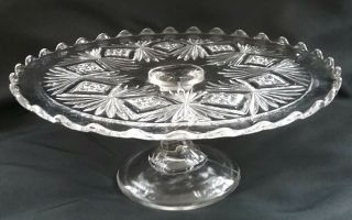 Vintage Pressed Clear Glass Cake Stand/plate/pedestal Raised Edge 50 