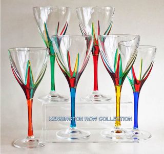 " Positano " Wine Glasses - Set Of Six - Hand Painted Venetian Glassware -