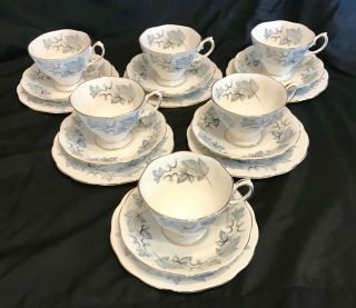 Royal Albert Teacup Set Of 6 Silver Maple Cups Saucer Snack Plate China