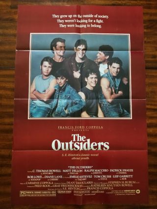 The Outsiders Movie Poster 27 X 41,  Vintage,  1sh Folded,  Swayze,  Cruise,  Howell