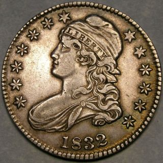 1832 Capped Bust Letterd Edge Silver Half Dollar Gorgeous Drapery Hair Feathers