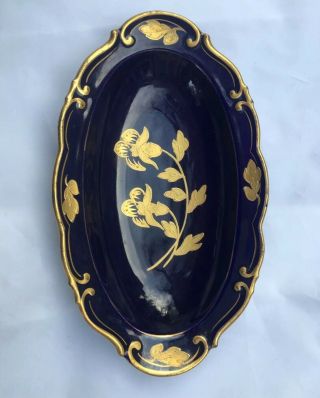 Jlmenau Echt Kobalt Blue Small Dish Plate Bowl W/ 22k Gold Flower Decor 10 In.