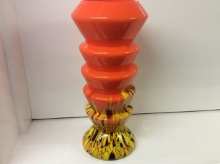 Vintage Art Deco Orange Spatter Glass Vases Czech Kralik Bohemian 18cm High.