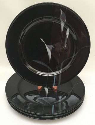 Mikasa Galleria Opus Black Calla Lily Set Of 4 Dinner Plates 11 1/8” Art Deco