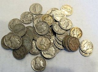 2 Roll S 90 Silver Mercury Dime 100 Coins Pre 1930 Tough Dates 1916 - 1929 Pds
