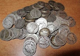 2 Roll S 90 Silver Mercury Dime 100 Coins Pre 1930 Tough Dates 1916 - 1929 Pds 2